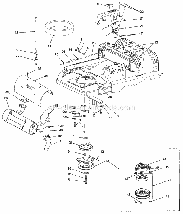 Engine Mounting, Muffler, Controls & Pto Clut 2 Diagram and Parts List for Z48L 53AC365M100, 53BA1D5M100 Cub Cadet Lawn Mower
